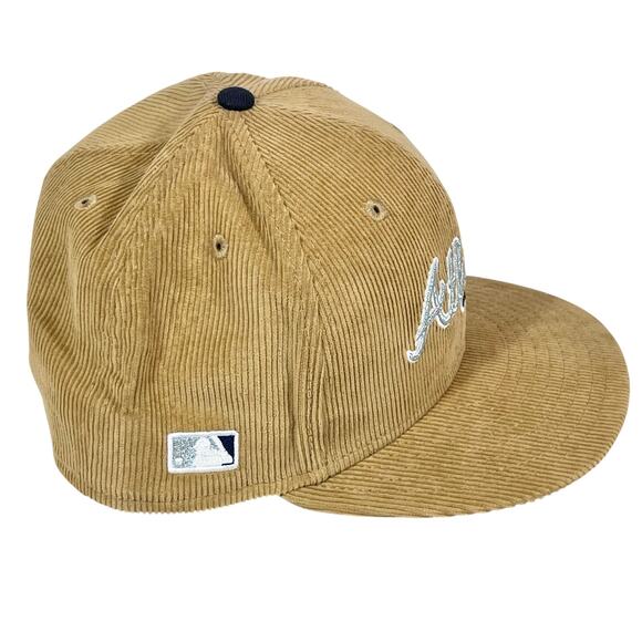 Atlanta Braves Corduroy New Era MLB Fitted Hat 7 3/8 Tan Beige Black New - Picture 2 of 7